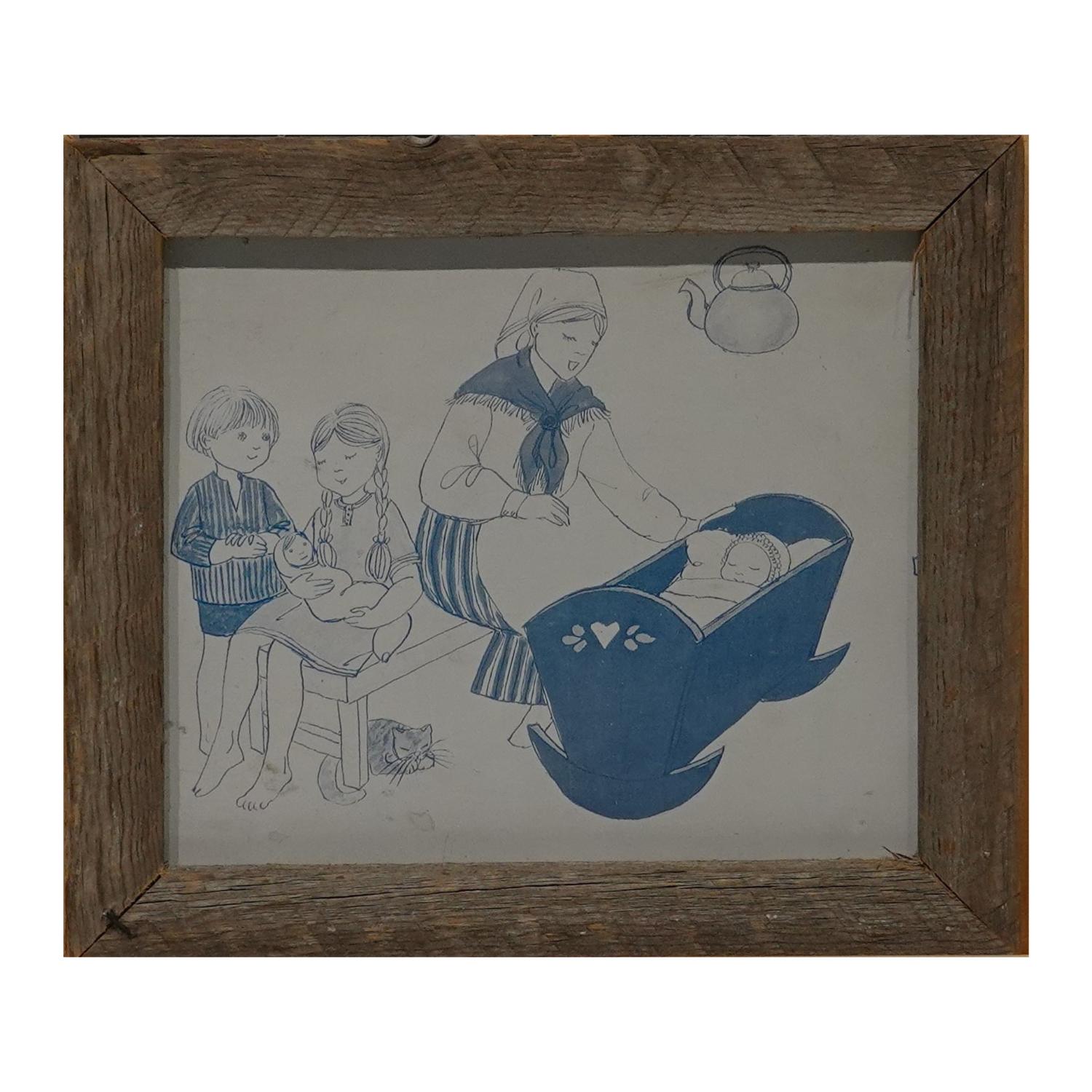 Taulu ladonlauta kehyksillä, äiti ja lapset