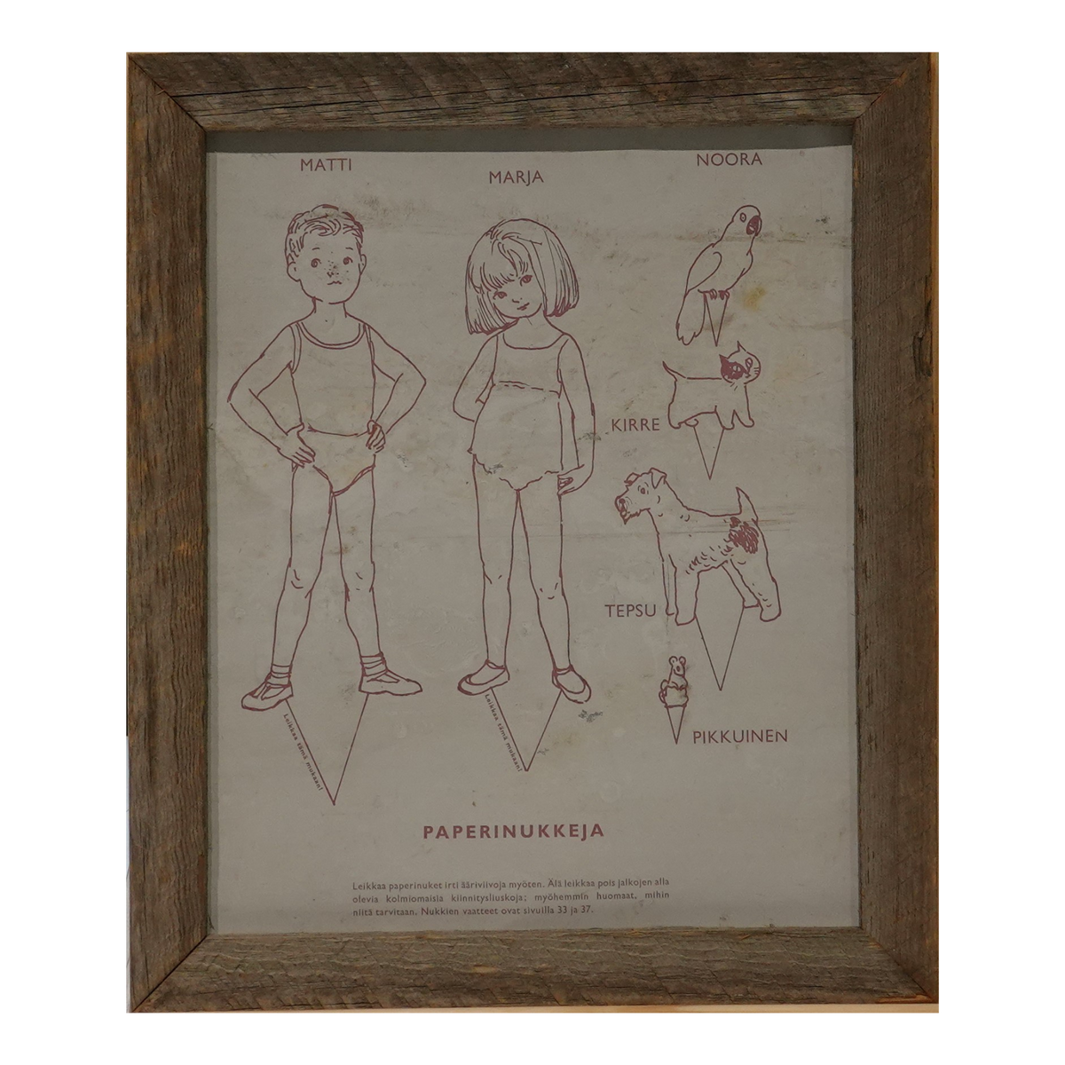 Taulu ladonlauta kehyksillä, paperinukke