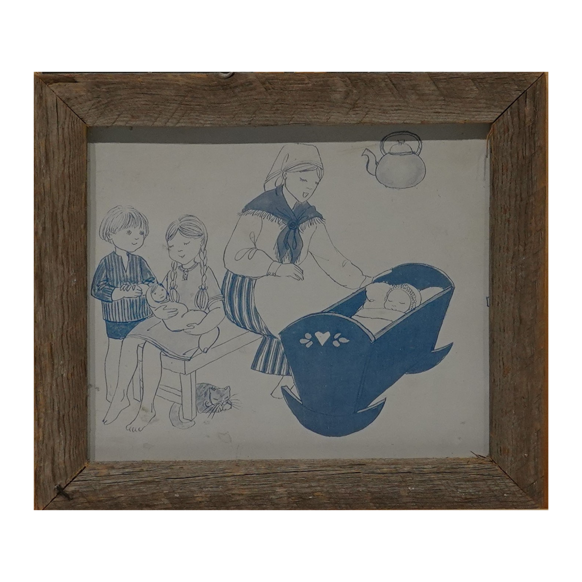 Taulu ladonlauta kehyksillä, äiti ja lapset