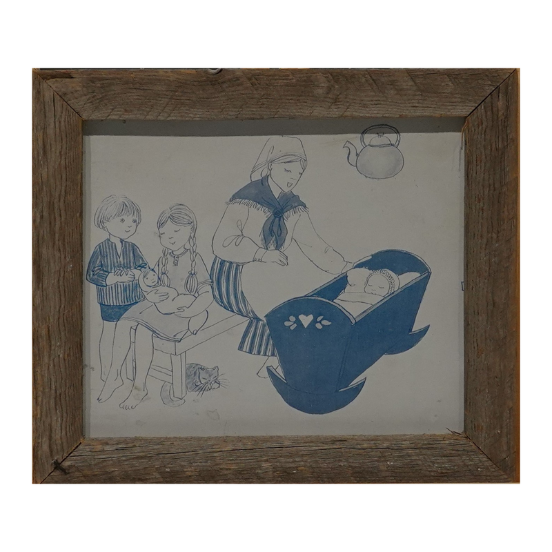 Taulu ladonlauta kehyksillä, äiti ja lapset