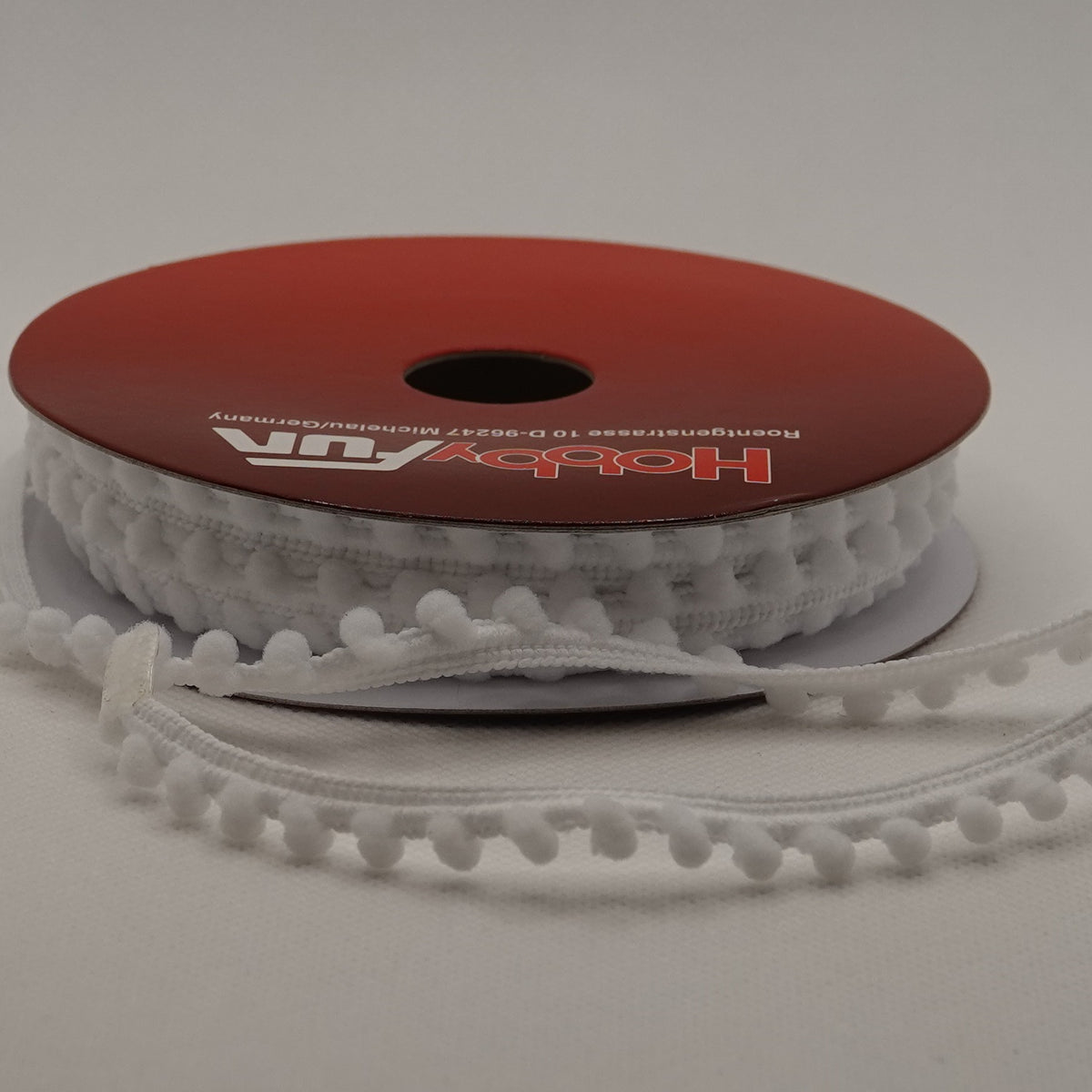 Pompom-nauha 10 mm, valkoinen