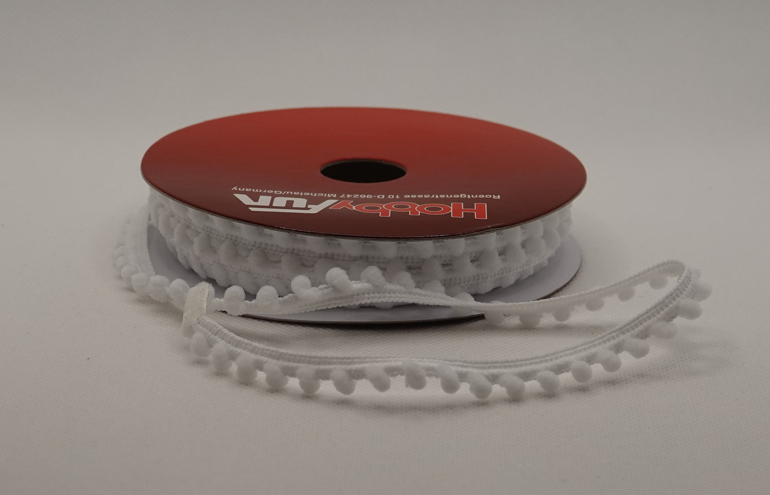 Pompom-nauha 10 mm, valkoinen